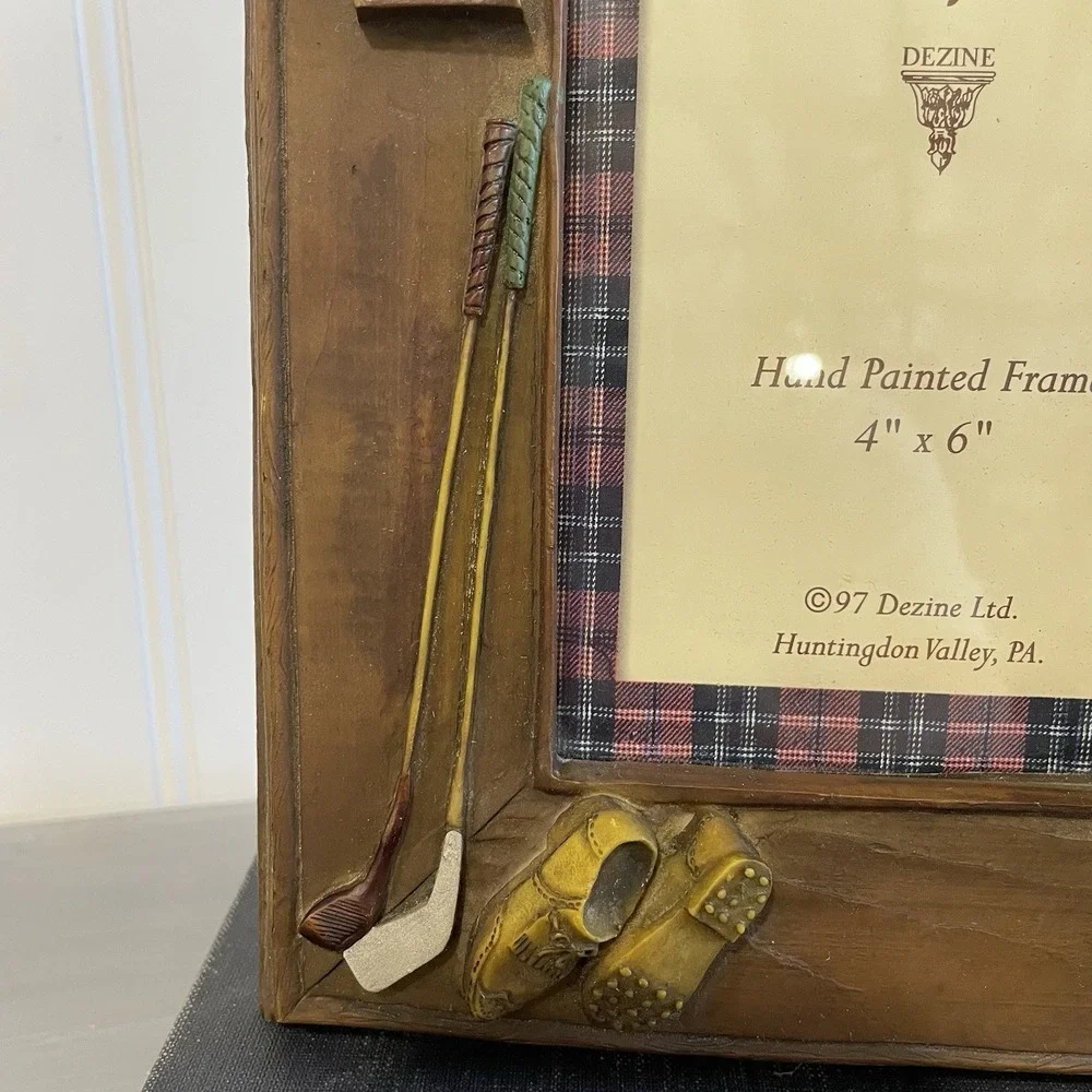 Vintage 1997 Dezine Ltd The Golf Club Hand Painted 4x6‎ Picture Frame 3D Resin